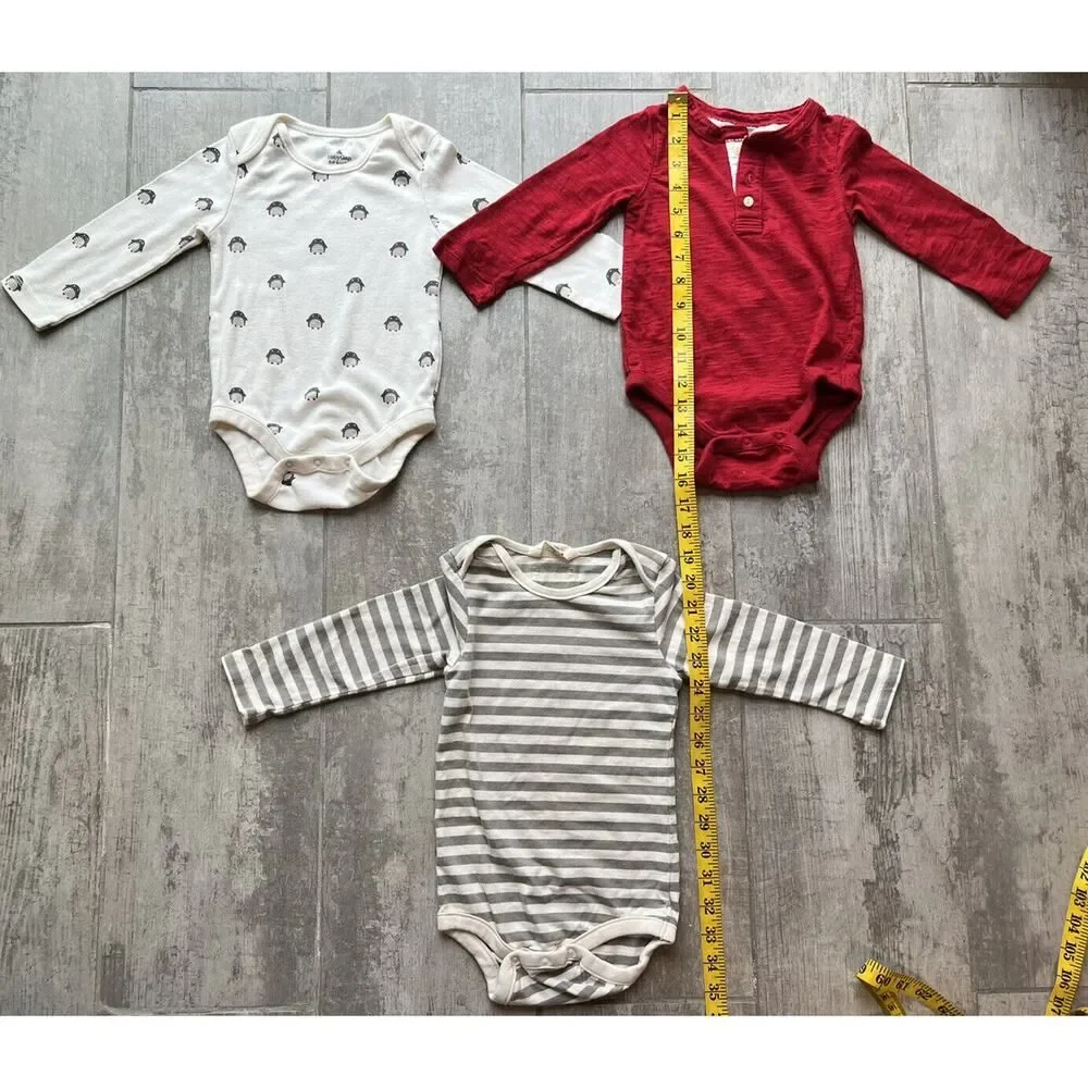 BABY GAP Toddler One Piece Long Sleeve Bodysuits Lot Set of 3 Cotton 12-18m